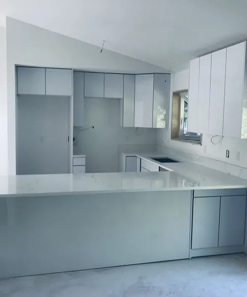 Kitchen Cabinet Demolition, New Cabinet, Stone Installation-Water Fall in Kent 